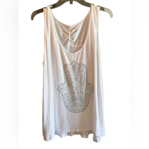 GAIAM Hamsa White & Green Flowy Yoga Tank Top Shirt Activewear Woman’s Size XL - Picture 4 of 9
